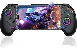 BEBONCOOL GAMING Handy-Controller für iPhone/Android mit Handyhülle, mobiler Controller mit RGB-Beleuchtung, verbesserten Joysticks, Akku, Turbo, Daumengriffen, Handheld-Gaming-Gamepad, Keylinker-App