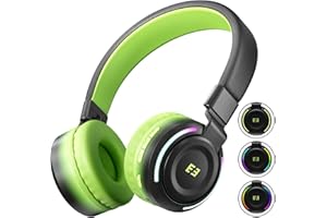 seenda Słuchawki dla dzieci, bezprzewodowe i przewodowe słuchawki dla dzieci, kolorowe światła LED, ograniczenie głośności 85/94 dB, 35 godzin odtwarzania, wbudowany mikrofon do