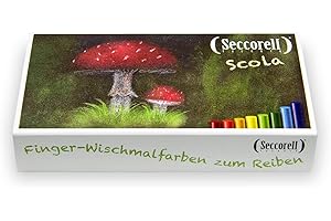 ‎SECCORELL Seccorell - Scola - 8 Farbstäbchen (Grundfarben), Reibering, Reinigungsbürste (Naturborsten), Radierstäbchen. Finger-Wischmalfarben, aquarellartig ohne Wasser oder Fixativ