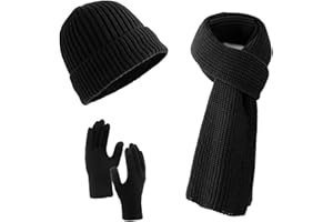 Villand 3-teiliges Mützen Schal mit Touchscreen Handschuhen für Männer und Frauen, Unisex-Set für kaltes Wetter mit Fleece Futter und Geschenkbeutel