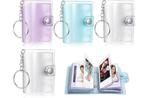 FAMINI 4 Stück Mini Fotoalbum, Foto-Schlüsselanhänger Kleines Fotoalbum,2 Zoll inkl. 18 Taschen, Schlüsselanhänger & Kartenhalter in 4 Farben - Ideal für wertvolle Erinnerungen