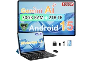 SEBBE Biegedy 2026 Newest Tablet 10 Inch Android 15, Gemini AI, 30GB RAM + 2TB TF, 6000mAh,Octa-Core,Widevine L1,WiFi 6,5 MP + 8 MP,1280 * 800 Pixels,GMS,Bluetooth 5.0, Tablet with Keyboard and Mouse - Blue