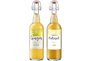 KOMBUTXA TE KOMBUCHA BEVANDA ECOLOGICA - Confezione da 750 ml ti fermentato bio organic tea bevanda energetica senza zucchero aggiunta (Pack 1ud Ginger + 1 pz naturale)