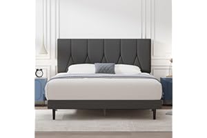 Yocreat Small Double Bed Frame, Dark Grey, Upholstered Wooden Slat Bed Frame with Headboard, Easy Assembly, Underbed Storage, No Box Spring Needed 120×190