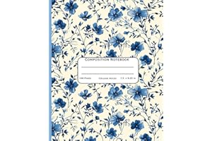 Composition Notebook: Aesthetic Vintage Botanical Blue Flower Design / 100 pages / College Ruled / Great for School, Work or Home