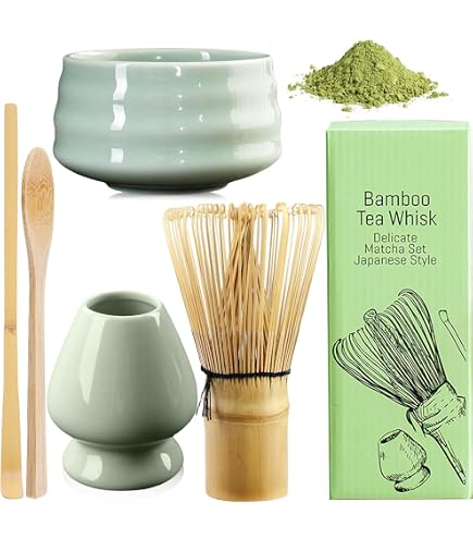 Set Matcha Menouseki: Chawan agata verde, Chasen, Chashaku, 29,99