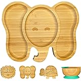 AWIIK - Piatto in bambù con forte ventosa per bebè e bambini piccoli. Piatto BLW in bambù antiscivolo con aspirazione Piatto 
