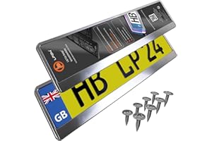 L & P CAR DESIGN 2x Number Plate Holder for Car - License Plate Holder - Chrome brushed - for UK Registration Plates - 520 x 110 mm - 8 Screws - Universal - Reg Plate Holders - fits for Car Caravan Trailer - 52x11 cm