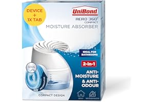 UniBond AERO 360° Humidity Absorber with 1x Refill, Dehumidifier for Effective Air Circulation, Humidity Controller Reduces Excess Moisture, 1 Device incl. 1 refill tab 450g