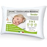 Dilamababy Cuscino Lettino Bambino 40x60 Regolabile in Altezza - 100% Made in Italy - 2-6 Anni - Anallergico Antiacaro Lavabi