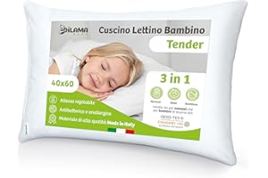 Dilamababy - Poduszka do łóżeczka dziecięcego z regulacją wysokości 40 x 60 cm - Poduszka dziecięca z poszewką na poduszkę 100% bawełna, antyroztoczowa, antyalergiczna - idealna dla dzieci w wieku 2 3