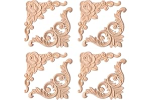 FRUHLING 8 Adornos Tallados en Esquina de Madera, Apliques Sin Pintar para Muebles, Puertas, Armarios, Ventanas, Espejos (2 Patrones)