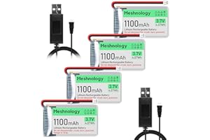 Meshnology 4PCS 3.7V 1100mAh Li Battery with USB Charger Cable 102540 1S LiPo Battery with Protection Board Insulated Rubber Tape and Micro JST 1.25 Plug for Ar duino ESP32 Module Board Drone RC Car