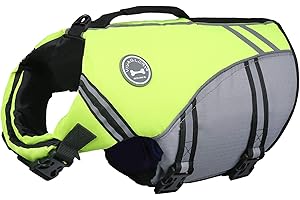 VIVAGLORY Gilet de Sauvetage Style Sportif pour Chien avec Flottabilité Supplémentaire, Gilet de Natation Ajustable et Durable pour Chiens de Moyen Taille, Jaune Vif