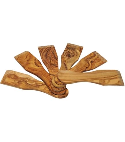 Set De 6 Raclettes En Bois D'olivier Avec Soucoupes - Pour Fromage, Apéritif - Dimensions Soucoupe 9x9 Cm, Spatule 14 Cm - Entretien à L'huile - 2