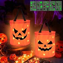 Homgaty LED-Halloween-Eimer – 2 Stück, Mit Lichteffekten, Für Süßes Oder Saures & Deko