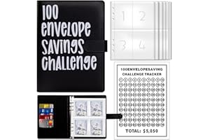 KEAGAN 100 Envelope Challenge Binder,Envelope Money Saving £5050 Challenge,Savings Book Binder Easy Money Budgeting,Cash Binder with Envelope,Budget Planner Book for Budgeting … (Black)