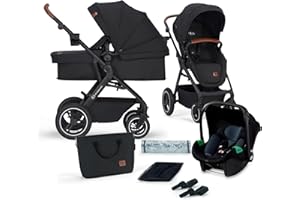Kinderkraft B-TOUR Carrito Bebé 3 en 1, i-Size 40-75 cm, asiento 2 en 1, Silla de Paseo desde el nacimiento hasta los 22 kg, con Silla Coche, silla de coche 0-13 kg, TRAVEL SYSTEM, Negro