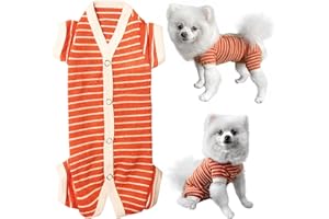 KICKRED Weiblich/Männlich Haustier Hund Pyjamas Streifen 4 Beine Hund Jumpsuit Weiche Baumwolle Hundekleidung Schlafanzug (XS, Orange-Weiß-Mädchen)