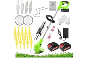 WRNEAOCH Metal Cordless Strimmers Electric with Blade Grass Trimmer with 2*Lithium Battery & Quick Change Spare Blades for Lawn Garden Pruning