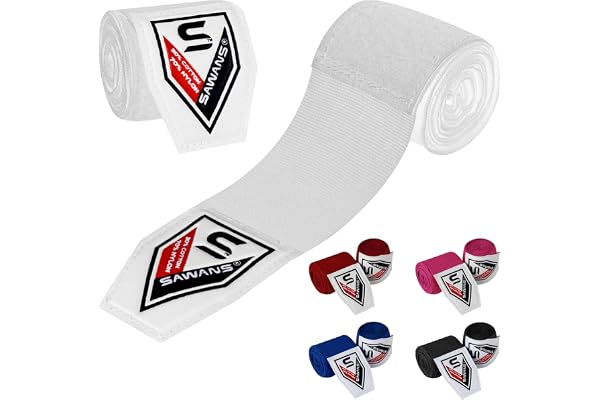 SAWANS Bandages de Boxe pour Arts Martiaux, Gants de Boxe MMA 2,5, 3,5, 4,5 m, Sac d'entraînement élastique pour Sports de Combat sous Les Mains et Les Phalanges