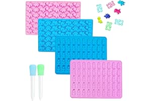 MOSTFUN 4 Piezas Molde De Osito De Goma, Moldes De Silicona Para Caramelos con 2 Cuentagotas Moldes Ositos Gominolas para Chocolate, Gummy, Caramelo, Galleta, Gelatina, (Oso, Mini Dinosaurio)