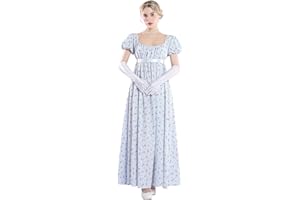 FCCAM Abito da donna Regency Jane Austen lungo Vintage Abito da ballo vittoriano, con guanti, stile impero
