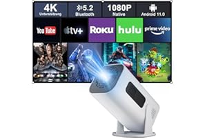 Eroshoo Mini Beamer,Handy Beamer 4K Unterstützung mit Ständer,1080P Mini Projektor Android,Heimkino Beamer Outdoor,210°Drehbarer Smart Außenprojektor,Kompatibel TV Stick/Phone/HDMI/USB,Weiß