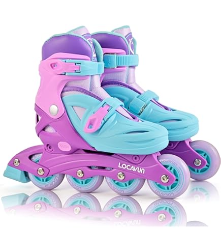 Pattini A Rotelle Regolabili LOKJIJI Per Bambini - Con Ruote Luminose, 4 Misure, Protezione Integrata, Viola Arcobaleno - Foto 5