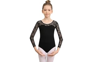 DANSHOW Body da danza classica a maniche lunghe per bambine Body da ballo in pizzo per ragazze