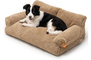 MEWOOFUN Łóżko dla kota, puszysta i miękka sofa dla kota, legowisko dla średnich i małych psów/kotów - urocze legowisko dla kota z antypoślizgowym dnem (khaki, L)