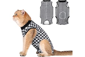 Due Felice Cat Surgery Recovery Suit Small dog Surgical recovery Onesie Pet After Surgery Wear for Female Male Cat Doggy Black Plaid/L