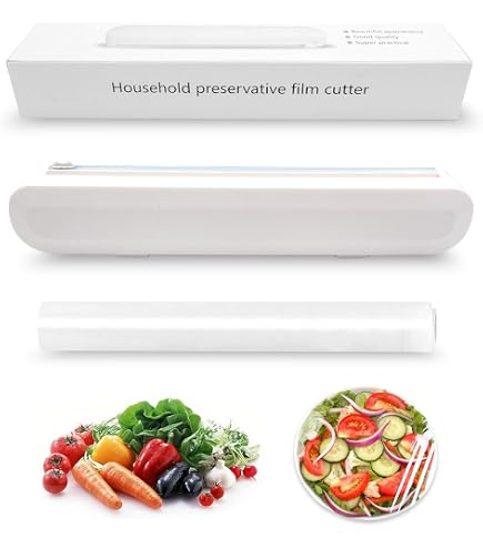 Plastic Wrap Dispenser With Cutter - Refillable, Magnetic, Holds 150m Rolls