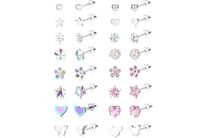 YADOCA 16 par hipoalergicznych kolczyków dziewczęcych dla kobiet dzieci stal nierdzewna 316L CZ perłowa kula serce kwiat wkręcane płaskie plecy kolczyki sztyfty biżuteria prezent kobiety wielokolorowe