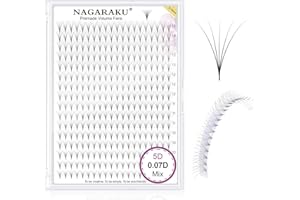 NAGARAKU 5D Extension Cils Prefait Bouquet 320 Fans Volume Russe Longue Tige Éventails Préfabriqués Base Mince Pointue Cils Naturels Moelleux Premade Fans Eyelash Noir 16 Rows Boîte XL(0.07 D 9-14mm)