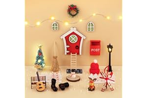 BTONGE Wichteltür Set, 26-teiliges Wichteltür Set Weihnachten, Komplettes Wichtel Zubehör mit Licht, Weihnachtsbaum, Rentier, Leiter und Miniatur Deko Perfekte Weihnachtsdeko für Feentür und Elfentür