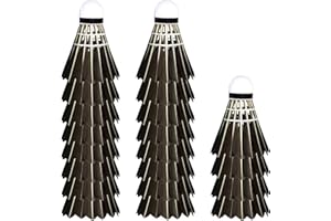 WIYETY Lot de 12 balles de badminton noires : volants en plume d'oie tête en liège, entraînement sportif, entraînement à grande vitesse, jardin, plume d'oie pour sports d'intérieur et d'extérieur