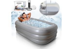 INFLATOAST Portable Bathtub Adult,Ice Bath Tub for Athletes,Inflatable Bathtub Including Air Pump,Easy to Inflate＆Drainage,Cold Plunge Tub,Portable Tub for Home SPA,Hot Bath＆Ice Bath (Light Grey)