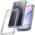 New&Teck for Samsung Galaxy A15 4G/5G Case + 2 Tempered Glass Screen Protector, Soft TPU Silicone Case, Bumper with Reinforced Corners, Clear Protection