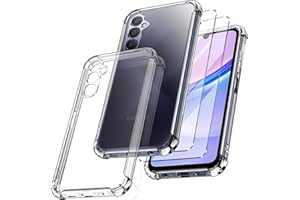 New&Teck - Funda para Samsung Galaxy A15 4G/5G + 2 Vidrio Templado Protector de Pantalla, Funda de Silicona TPU Flexible, Bumper con Esquinas reforzadas, protección Clara.