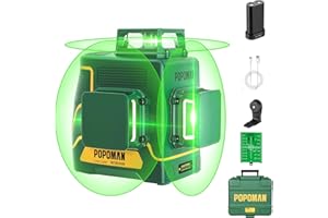 POPOMAN Livella Laser Verde 3x360° 45m, 3D Professionale Linea Laser Croce, Ricaricabile TYPE-C, Autolivellante e Funzione Impulso, 5200mAh Batteria al Litio e Staffa Girevole Magnetica - MTM350BS