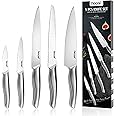 hecef 5 Pieces Knives Set for Kitchen, Stainless Steel Blade with Ergonomics Curved Handle for Effortless Cutting