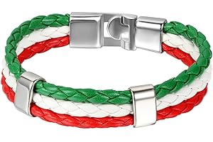 JewelryWe Schmuck Lederarmband, Fußball Weltmeisterschaft WM & EM Länder Flagge Armreif, Leder Legierung, Armband für Herren Damen, 10 Motiven