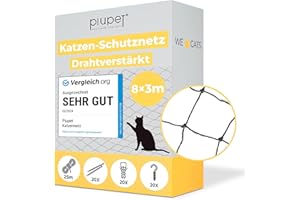 PiuPet® Katzennetz Drahtverstärkt I 8x3m I schwarz I Befestigungsset inklusive I Katzennetz für Balkon | Katzennetz Balkon | 