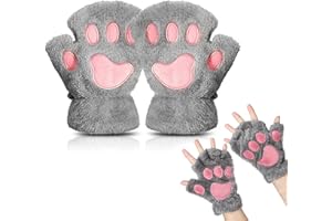 EQLEF Guantes Sin Dedos Mujer, Guantes Garra de Gato Adorable Guantes de Felpa Guantes de Invierno Calientes Guantes de Gato Kawaii para Mujeres y Niñas