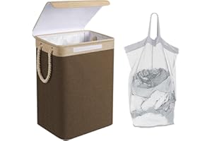 M MOACC 76L Foldable Laundry Hamper with Removable Bag, Washing Baskets for Laundry with Lid, Folding Small Slimline Laundry Baskets for Dirty Clothes, Laundry Basket with Handle for Coffee