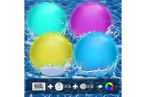JOY SPOT! 4 Pack Light-Up Beach Balls, Glow-in-the-Dark Pool Toys with 16 Colors & 4 Lighting Modes, Inflatable Floating Balls for Kids' Indoor/Outdoor Fun, Swimming Pool Games and Party Decorations