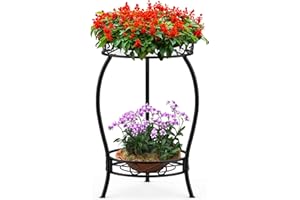 Bomclap Pflanzenständer aus Metall, 48cm Blumenständer Pflanzenständer, 2-stufige Blumentopf Ständer Blumentopfhalter für Drinnen & Draußen, Schwarz
