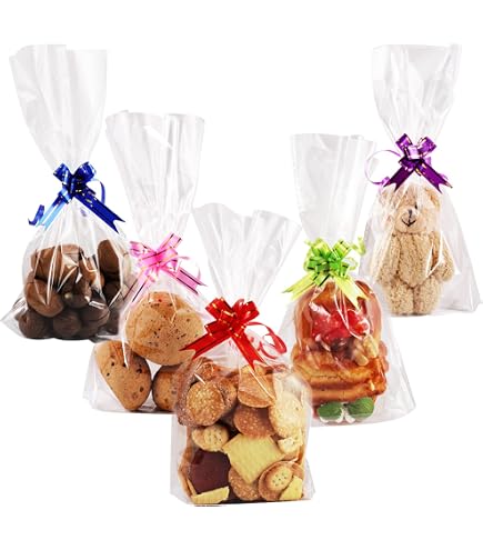 100 Sacchetti Trasparenti In Cellophane OPP 25x15 Cm Con 100 Chiusure Colorate – Ideali Per Caramelle, Biscotti, Cioccolatini E Bomboniere