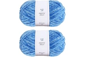 Pretty Jolly Lot de 2 écheveaux de fil chenille doux et velours pour crochet, tissage, loisirs créatifs - Pour tricot - 2 x 255 m - 2 x 150 g - Bleu